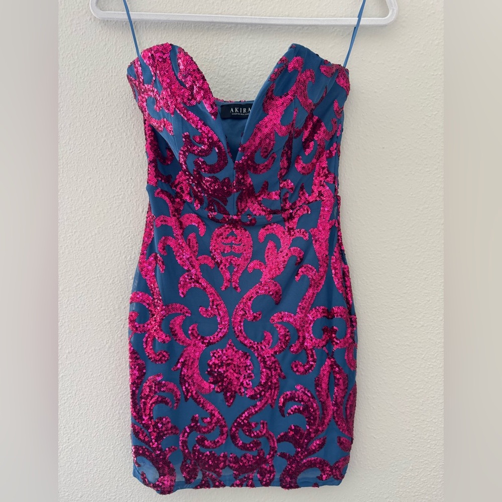 Blue and Pink Sequin Mini Dress